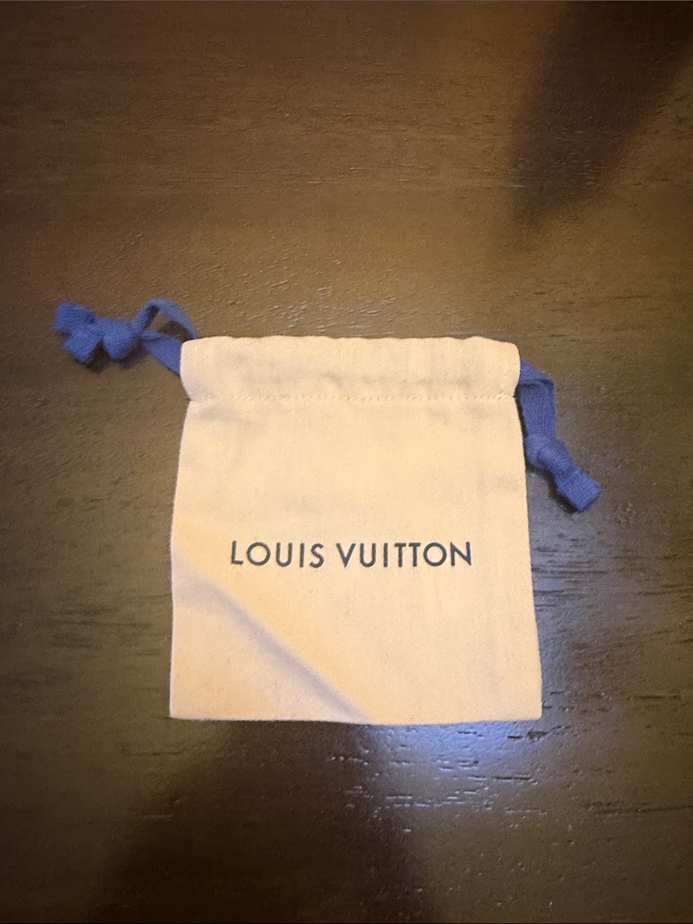 Louis Vuitton Small Beige Drawstring Pouch with Blue Ties